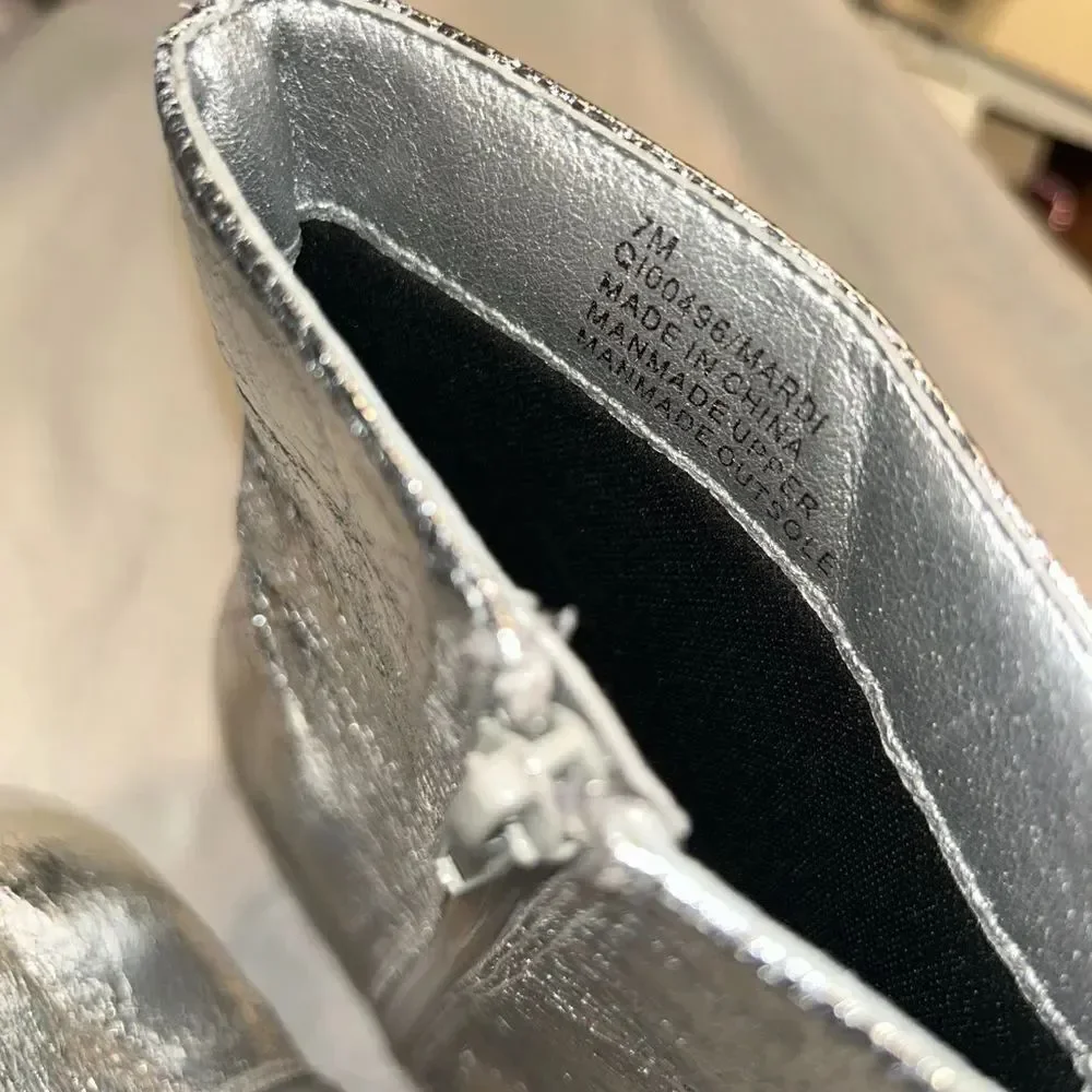 Mia Cracked Silver Metallic Stiletto Heel Dress Boots(Size 7M)